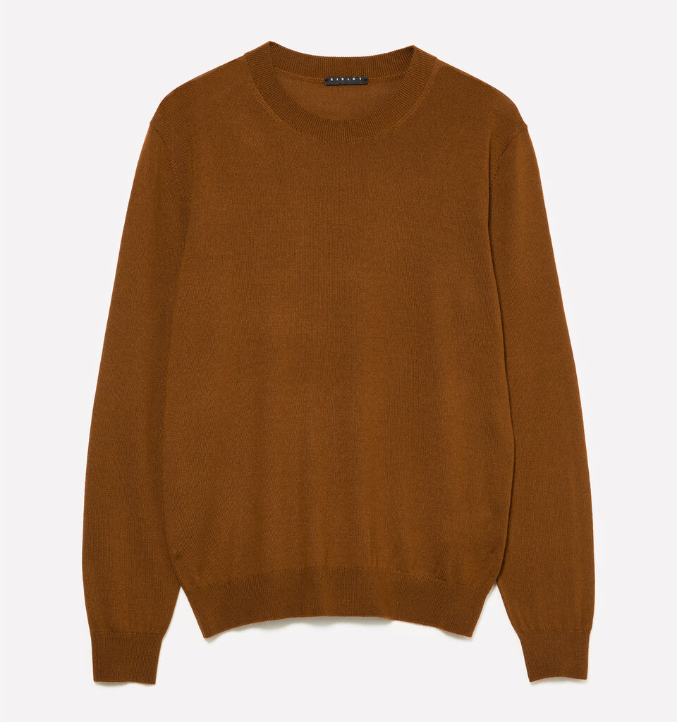 Dark brown sweater in wool blend - men's crew neck sweaters - Brown | Sisley image number 1